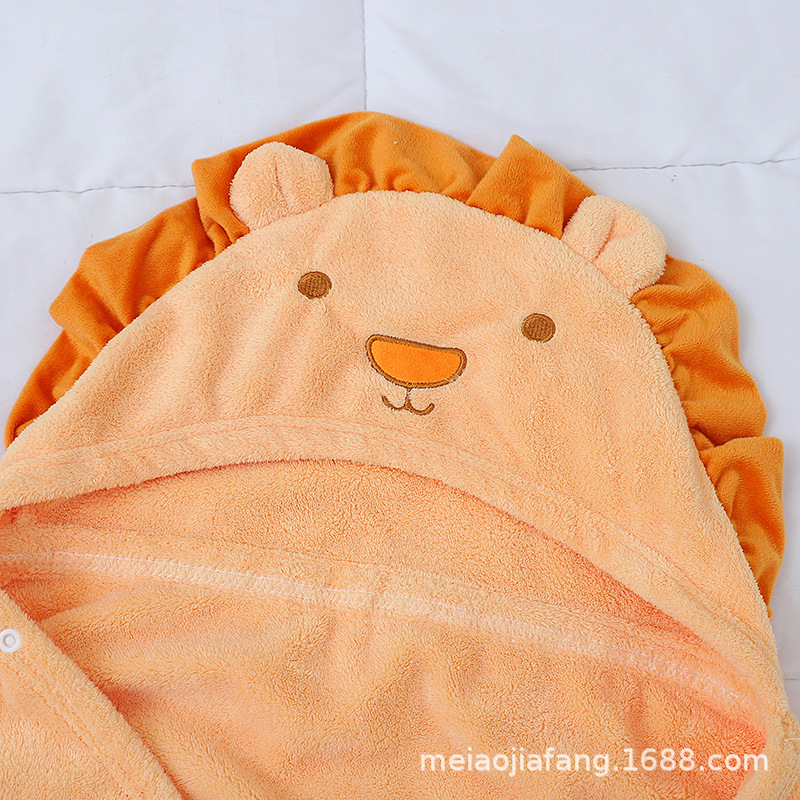 狮子款儿童斗篷批发卡通玩偶珊瑚绒浴袍柔软吸水连帽披风儿童浴巾详情3
