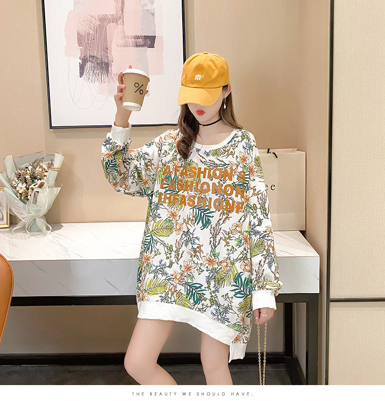 批发2020秋季大码宽松中长款套头薄款T恤上衣时尚洋气卫衣女潮详情19