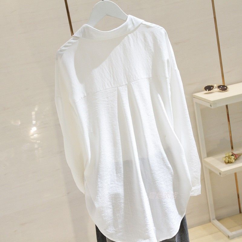 春秋季2022新款棉麻白色长袖衬衫女韩版潮流修身显瘦气质小衫上衣详情10