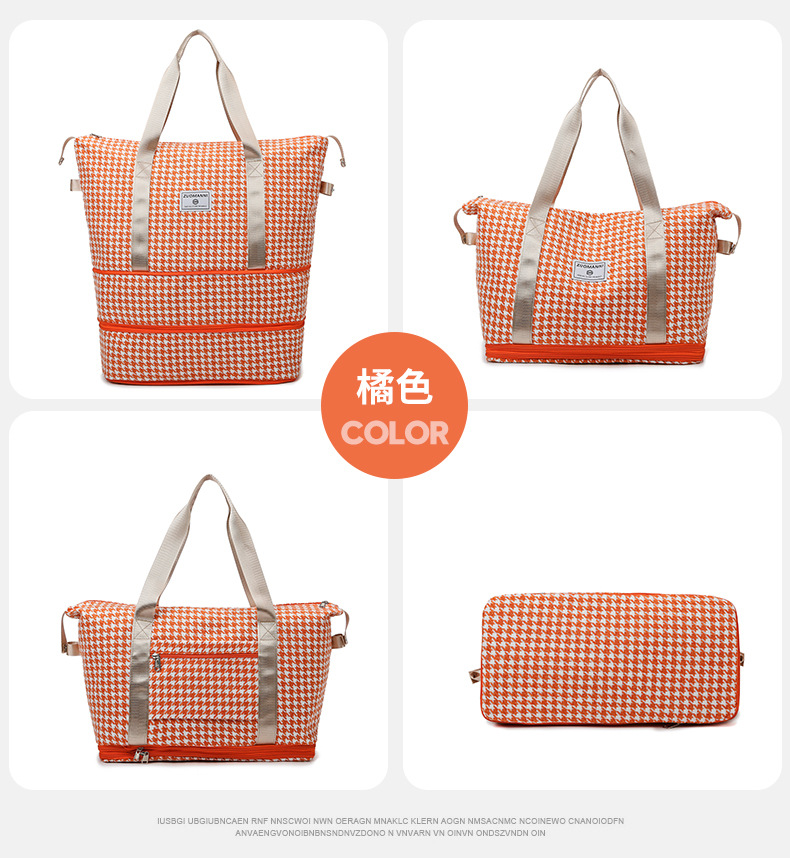 潮流时尚千鸟格花纹手提旅行包大容量运动收纳健身包可折叠背包详情22