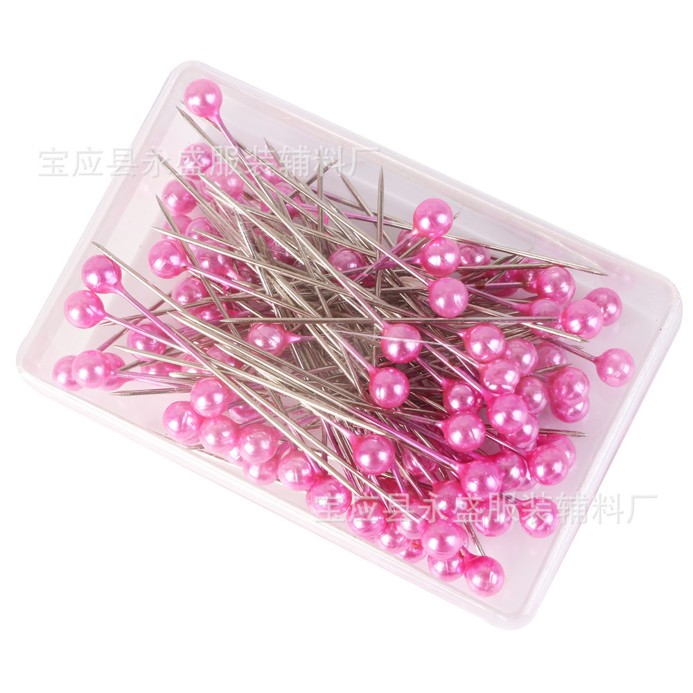 厂家供应100枚盒装彩色镀镍珠光针DIY服装定位装饰珠针批发可定色详情9