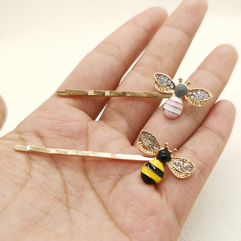 Wholesale of Korean-style hair accessories: Cute little bee hair clips, straight clips, alloy diamond-encrusted bangs clips, colorful edge clips for women pic 9