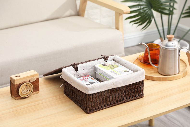 Imitation rattan woven fabric storage basket, dirty clothes, socks, tissue storage box, rectangular dried fruit and snack storage basket set pic 10