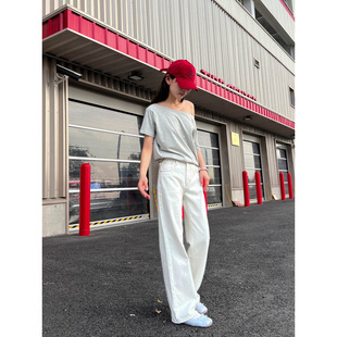 GAGD white Tencel wide-leg jeans for women, simple, loose and drape straight-leg jeans pic 11