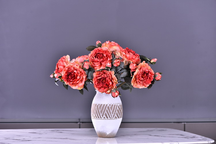 Factory direct sales of faux peonies with charred edges, wholesale of retro faux paeonies, living room and dining table flowers, wedding decoration artificial flowers pic 16