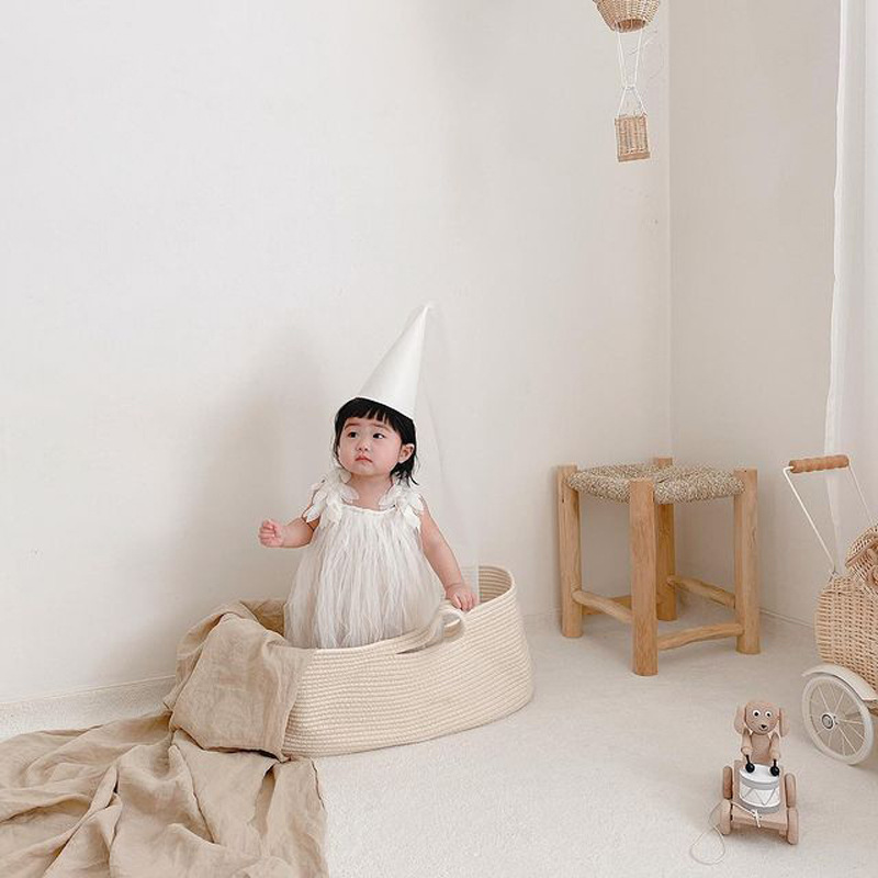 ins Nordic-style baby hand-held basket, portable pure cotton woven baby sleeping basket, foldable hand-held crib pic 24