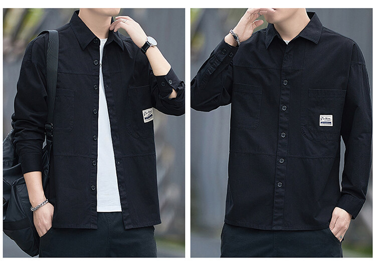 2023年新款男士长袖七分袖衬衫外套青年男宽松休闲外套男生帅气衬详情26