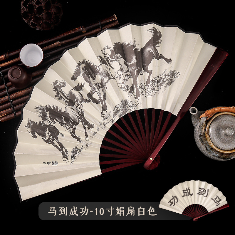 中国古风男士折扇景区热卖工艺品男扇绢布扇子山水画10寸雕刻LOGO详情21