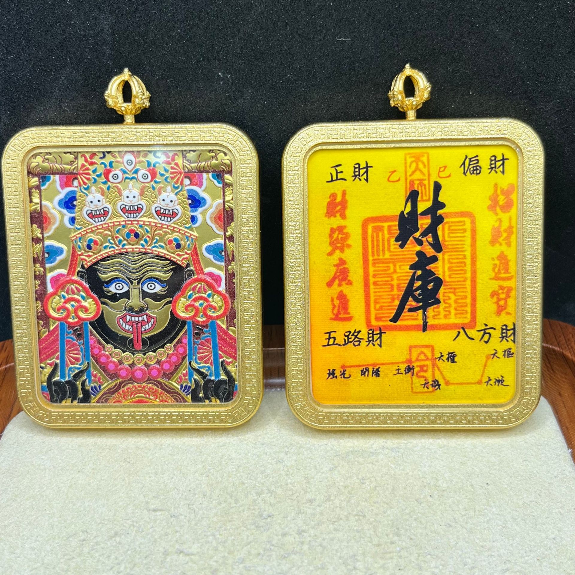 藏式半手绘双面唐卡吊坠 扎基拉姆唐卡 五台山龙五爷黄铜工艺品详情20