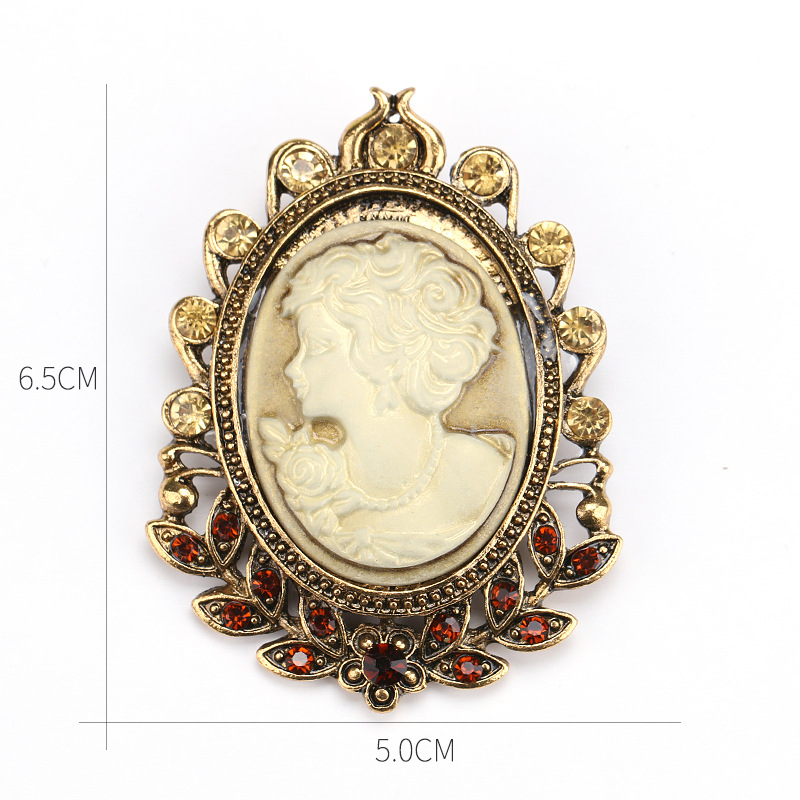 欧美时尚水钻美人头胸针 电镀合金复古胸花女 服装配饰品别针批发详情20