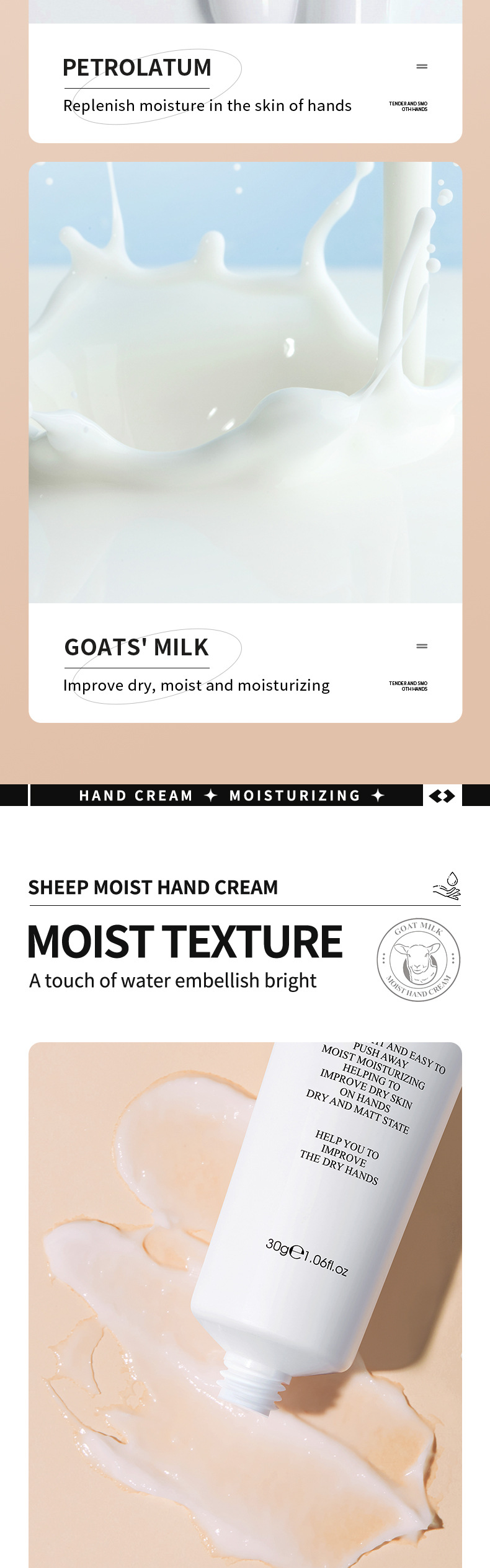 All-english milk hand cream SADOER, goat milk, snail horse oil, hydrating and moisturizing, cross-border export wholesale pic 9
