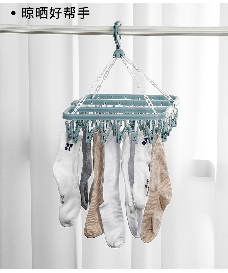 Coat rack 32 clips, home folding seamless anti-slip drying rack 嗮 clip, multi-functional clothes drying rack, plastic windproof coat rack, sock clip pic 7