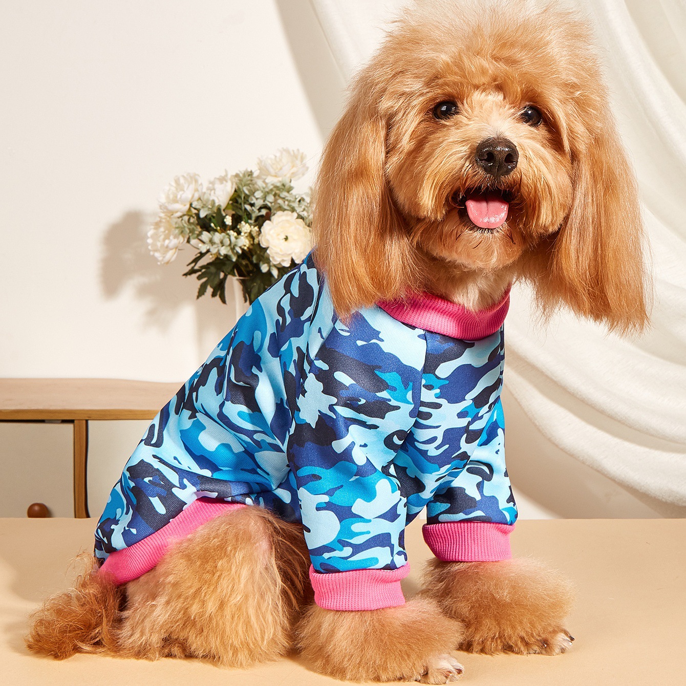 Maidi Spring and Autumn collection with thin fleece camouflage printed sweatshirts, pet dog clothing, Teddy bear, Golden Retriever autumn and winter pet clothing pic 1