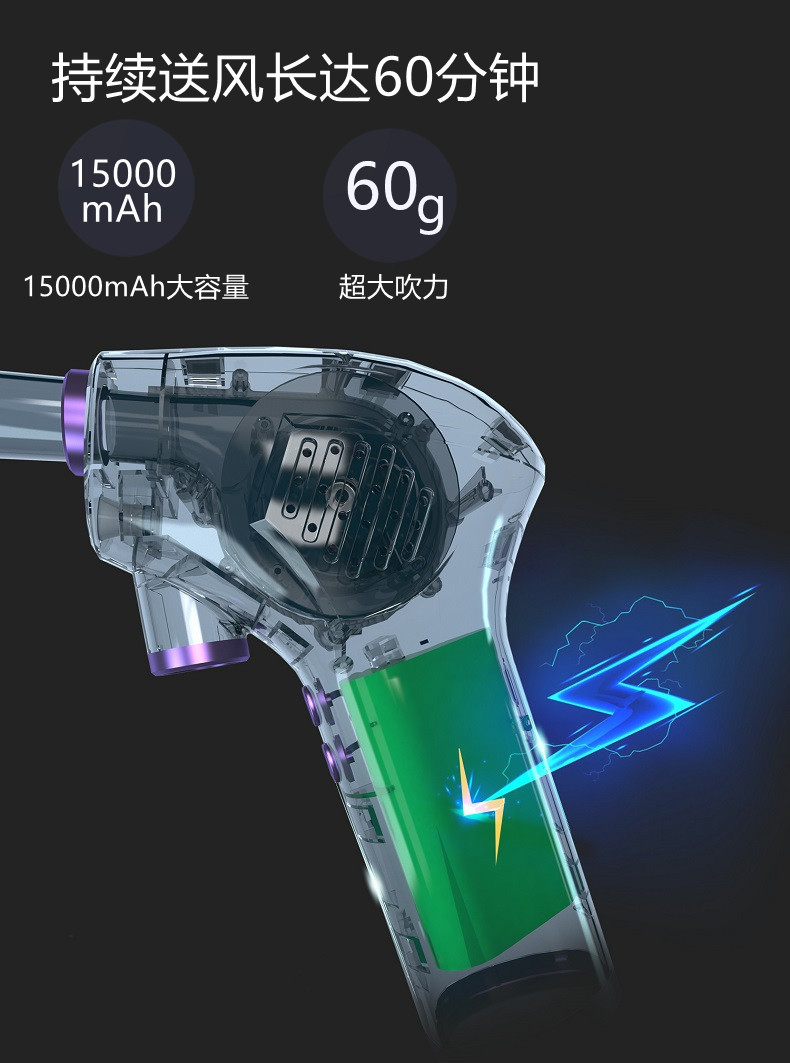 Dust blower, USB computer keyboard, dust collector, vehicle-mounted wireless high-power pneumatic gun, portable small 201 dust blower, blower, 6000mAh pic 9