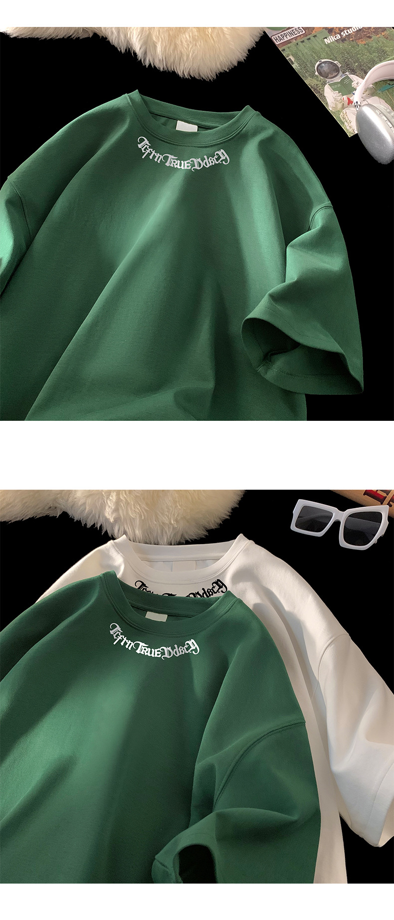 字母印花纯棉重磅短袖T恤男夏季潮牌ins半袖打底衣服港风宽松体恤详情11