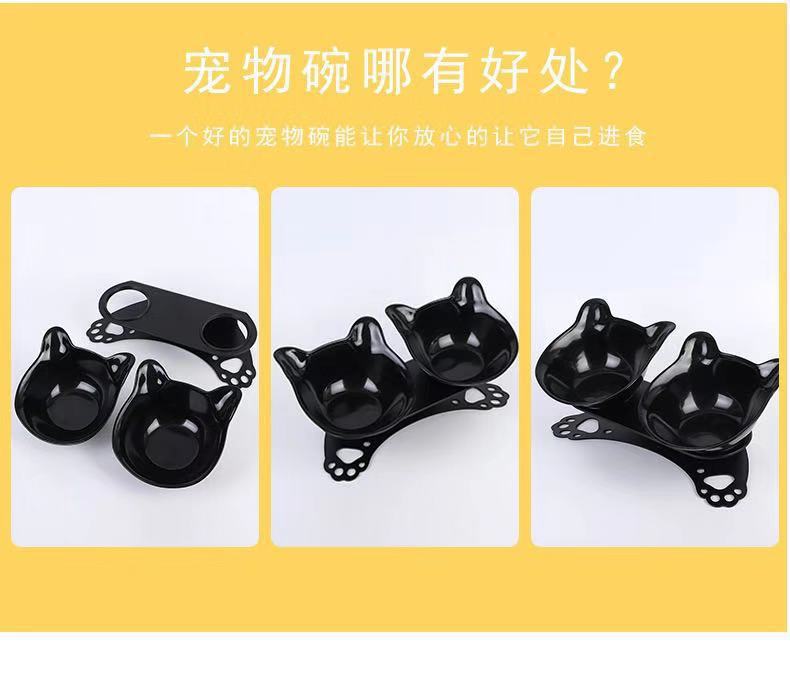 Pet cat and dog food bowl, cat ear and neck guard double bowl, tilted cat and dog food bowl, cat paw bottom double bowl manufacturer wholesale pic 12
