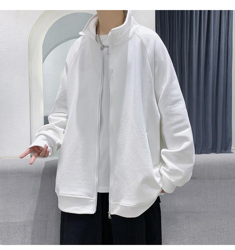 Spring and autumn pure cotton men's couple hoodie, cardigan, stand-up collar, loose, trendy, casual and sporty jacket, simple top pic 16