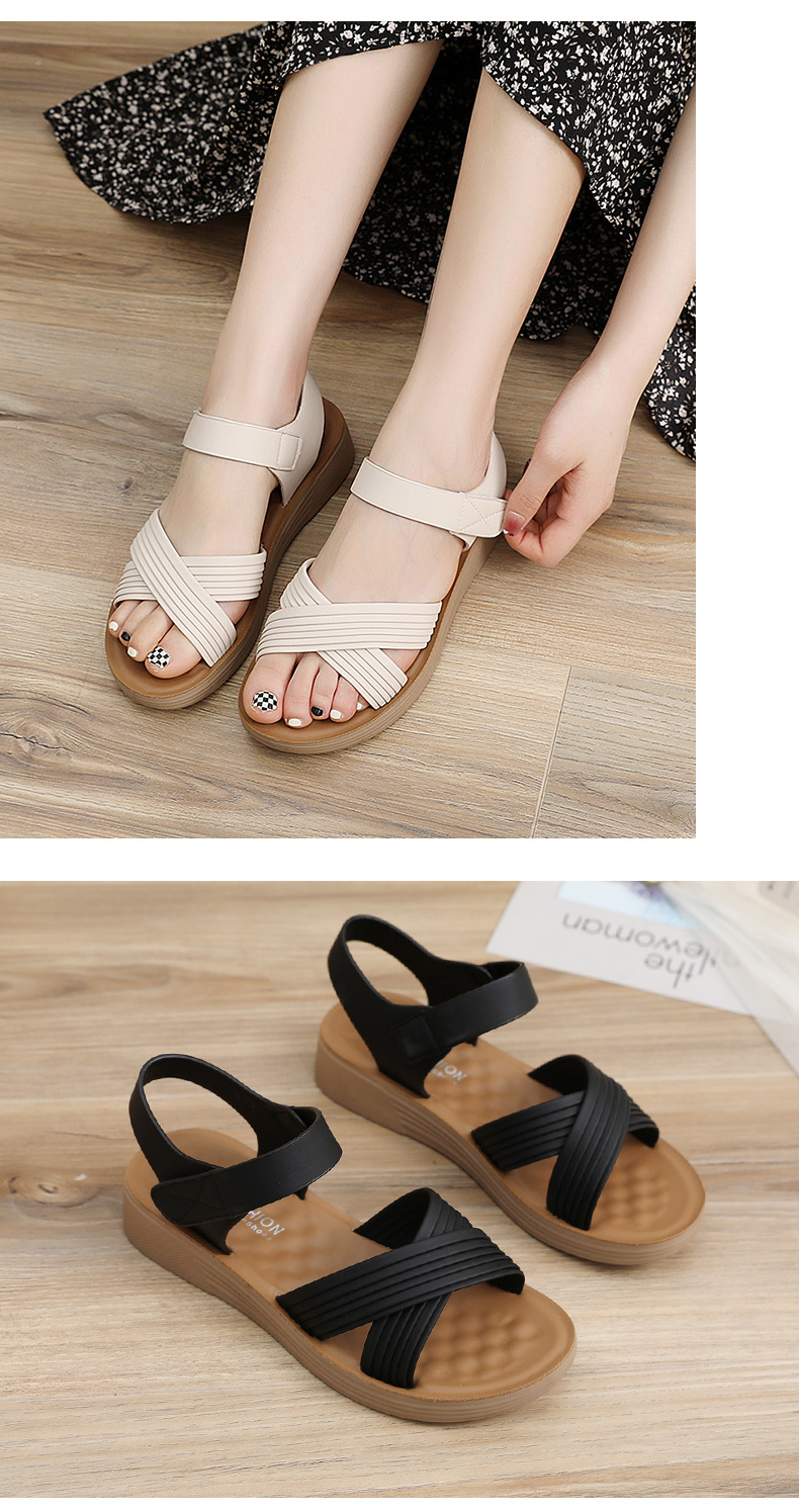 妈妈凉鞋2024新款夏季平底女鞋中年坡跟中跟女士夏天百搭厚底舒适详情14