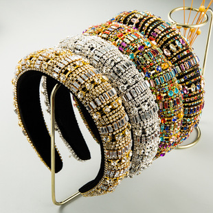 French retro, light luxury, heavy craftsmanship hair bands, high-end feel, rhinestone wide headbands, elegant hair accessories for balls, wholesale and export pic 9