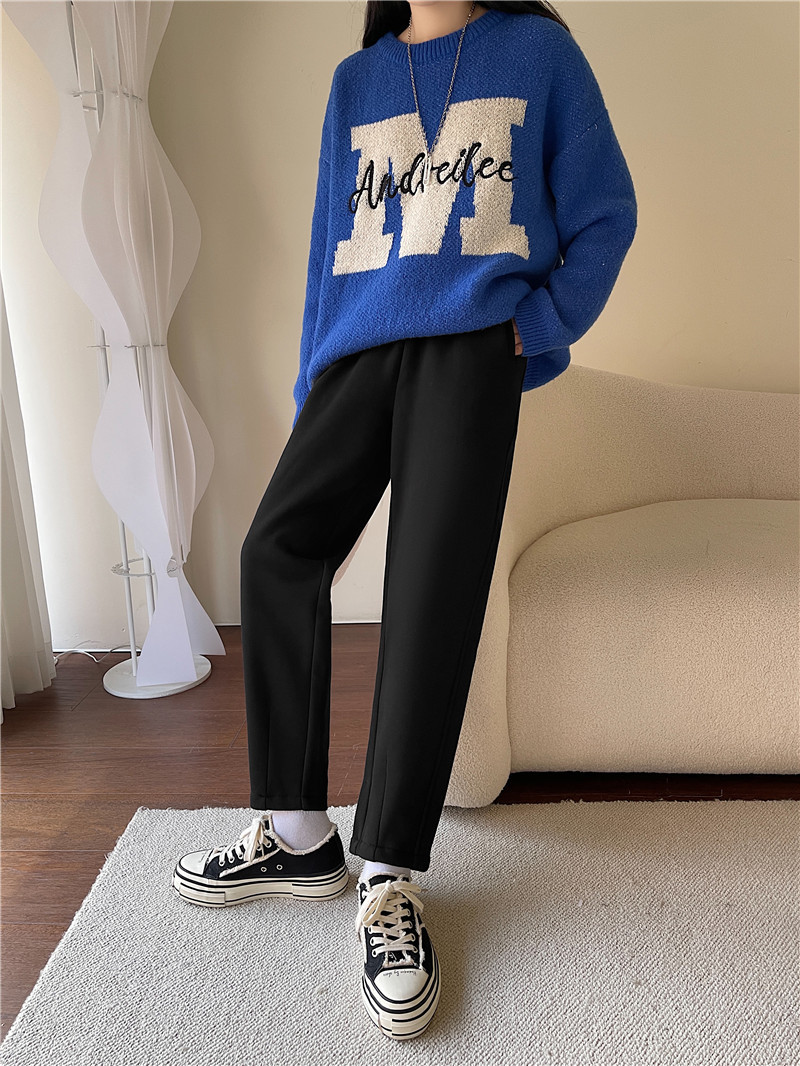 Beige fleece and thickened casual sweatpants for women, loose and slimming cotton pants, soft and warm radish pants pic 21