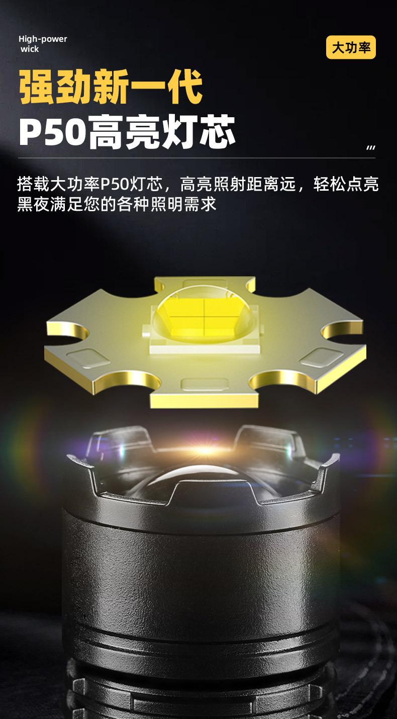 新款手电筒强光可充电式户外超亮远射小型迷你便携家用耐用灯详情4