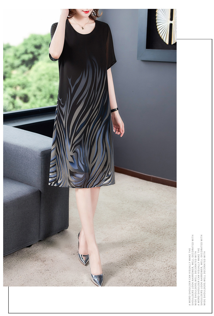 2021新品中老年妈妈夏装洋气香云纱连衣裙女贵夫人清爽冰丝裙子潮详情8