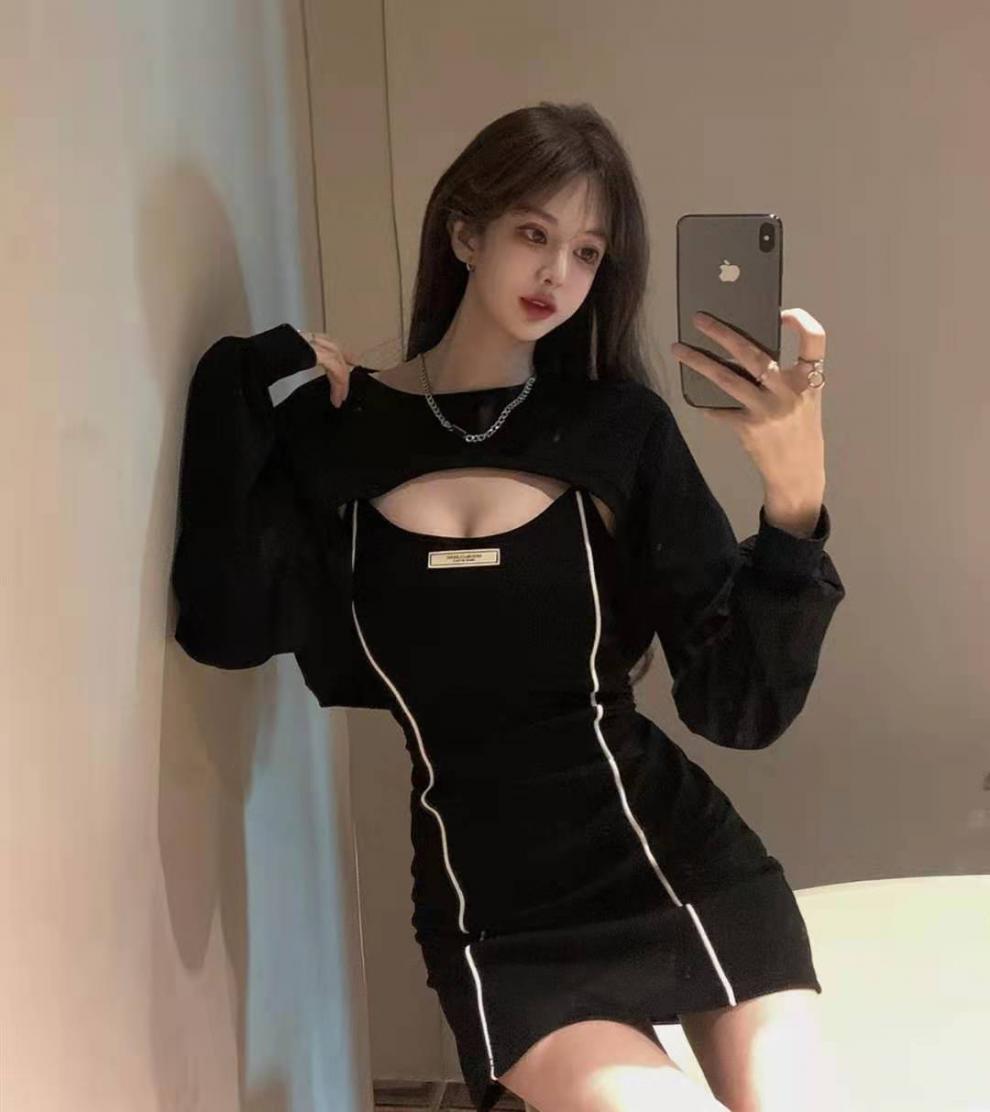 德绒吊带连衣裙女性感纯欲气质包臀短裙秋季新款打底裙子两件套装详情28