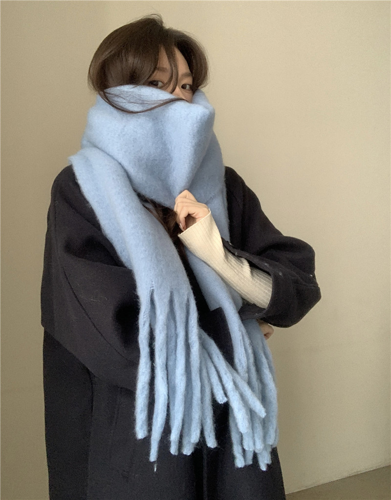 Solid color Korean-style thickened scarf for women 2022 new Korean-style winter scarf for men, versatile shawl scarf in pink pic 7