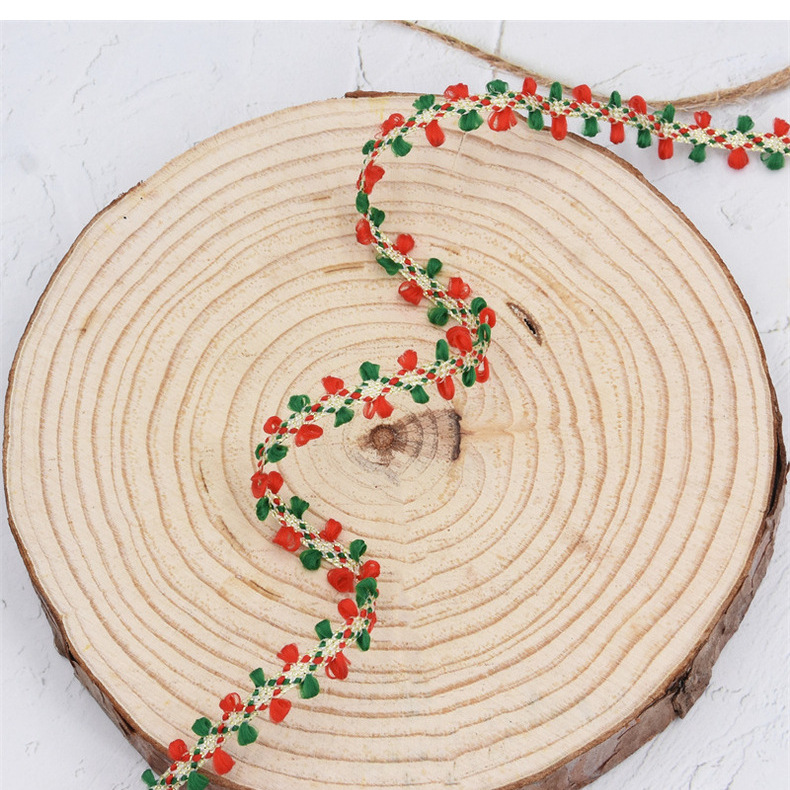 跨境新款拉花红绿耳朵边圣诞毛球丝带礼品礼物蛋糕盒包装彩带10码详情16