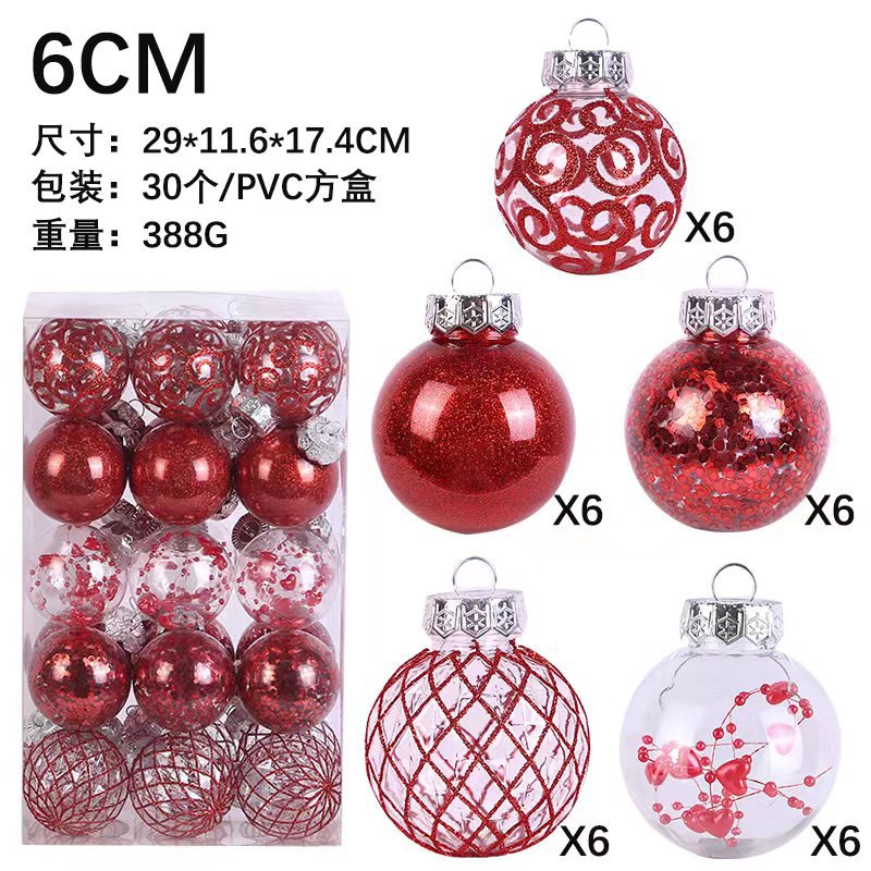 亚马逊爆款6cm30个装PET彩色塑料球透明圣诞球套装装饰挂件吊顶球详情8