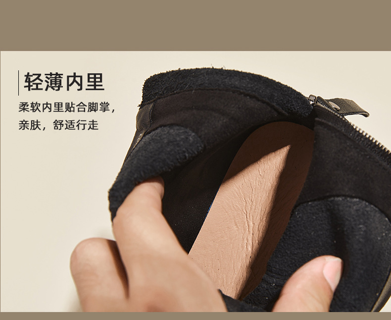 秋冬加绒真皮马丁靴女 韩版后拉链瘦瘦女靴子复古中帮大码休闲鞋详情10