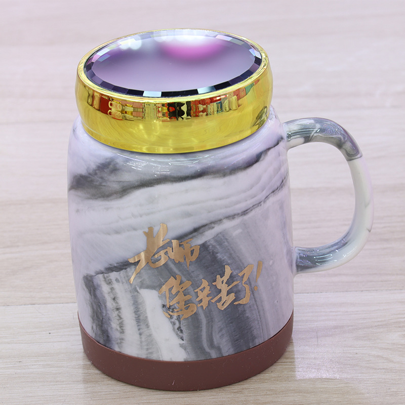 节庆用品教师节礼品大理石纹陶瓷马克杯镜面杯盖橡胶隔热圈底水杯镀金老师辛苦了字样家用办公室个人商务礼品毕业生送老师的礼物详情4