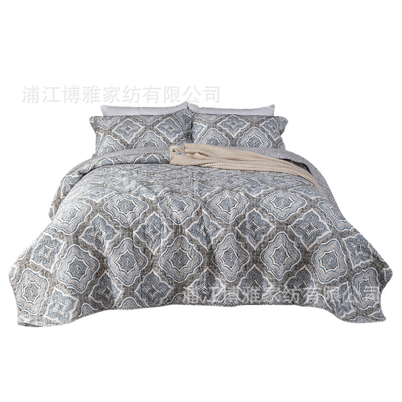 Cross-border supply of new printed checkered pure cotton bed cover three-piece set, cotton handcrafted summer cool quilt quilted quilt wholesale pic 16