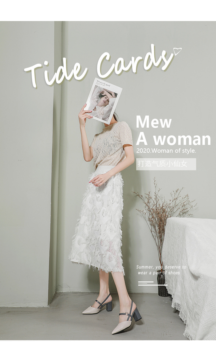 外贸包头凉鞋女夏新款尖头网红高跟鞋时尚后空粗跟时尚配裙子单鞋详情1