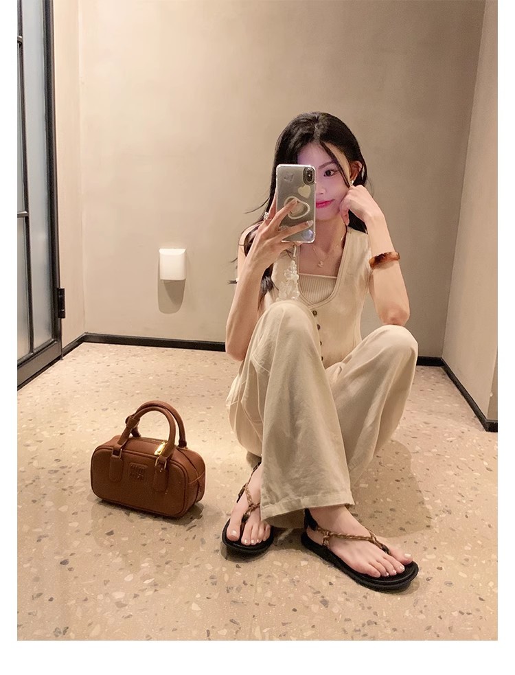 葡萄妈闪闪水钻~罗马风平底绳结百搭夹趾外穿人字拖凉鞋女夏季款详情45