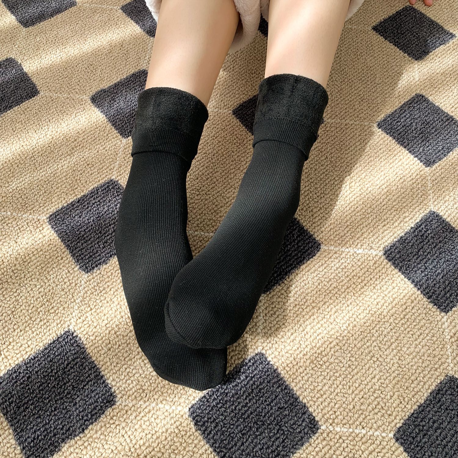 Unisex couple style fleece and thickened warm snow socks, mid-length home cotton socks, postpartum socks, floor socks pic 52