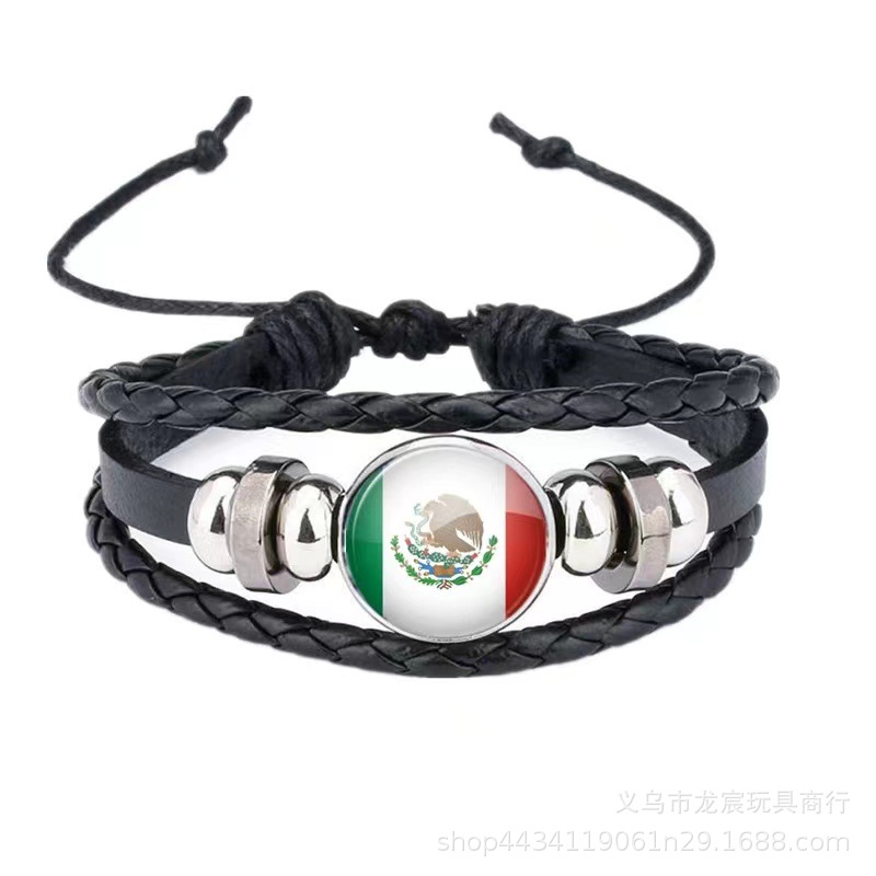 中国国旗手链 世界杯各国国旗 时光宝石手链 个性编织牛皮绳手链详情3