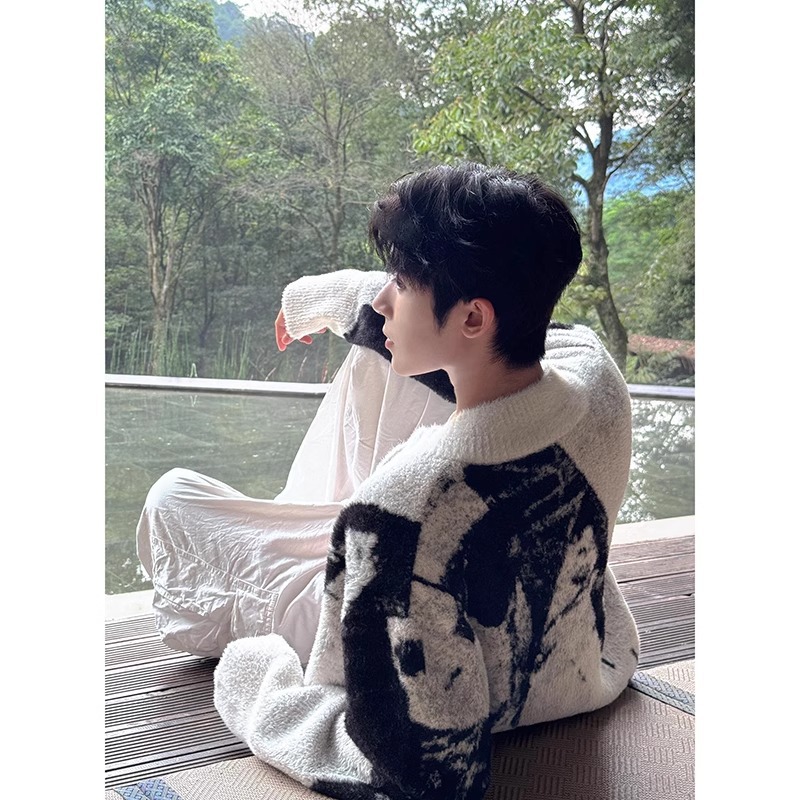 American tie-dyed cardigan sweater for men's autumn and winter, cleanfit high-end jacket, laid-back style knitted sweater coat pic 14