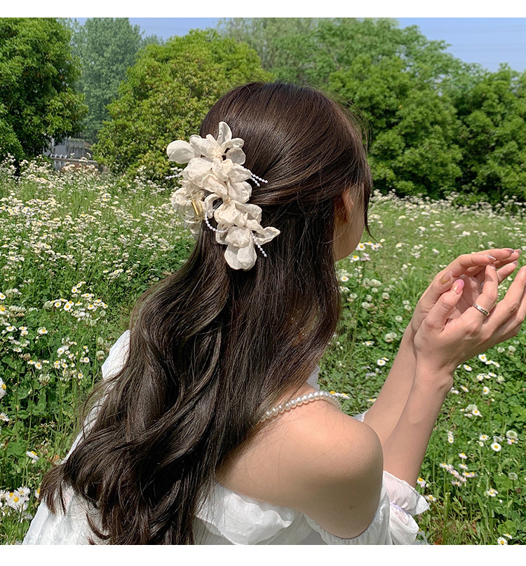 粉色花朵抓夹女夏季ins仙气小众韩国优雅发夹气质盘发鲨鱼夹发抓详情23