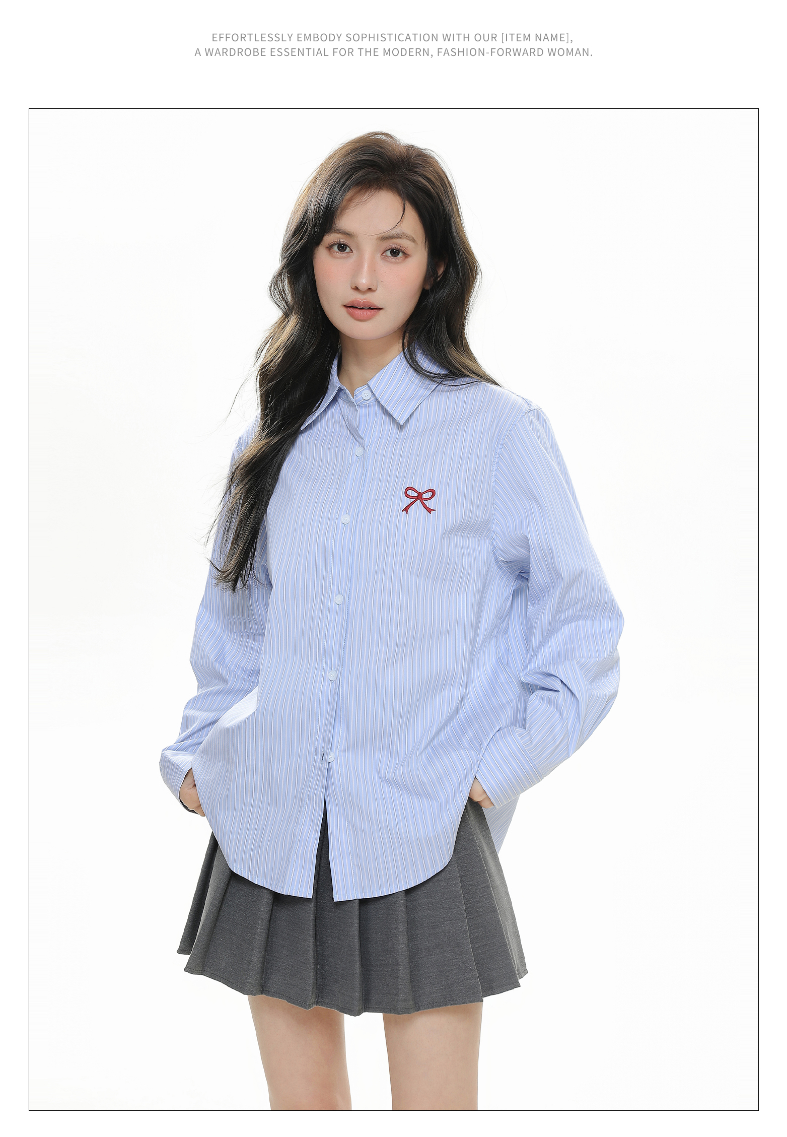 学院风蓝色条纹衬衫外套女春夏季小个子卫衣内搭打底衬衣上衣韩系详情10