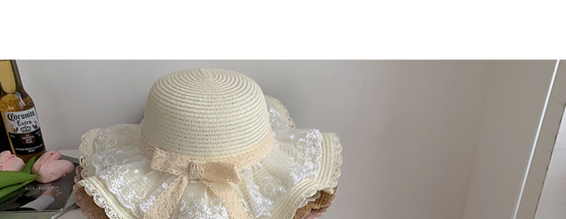 A popular lace straw hat for women in summer with a large brim, an outdoor UV protection straw woven sun hat, and a beach hat pic 6