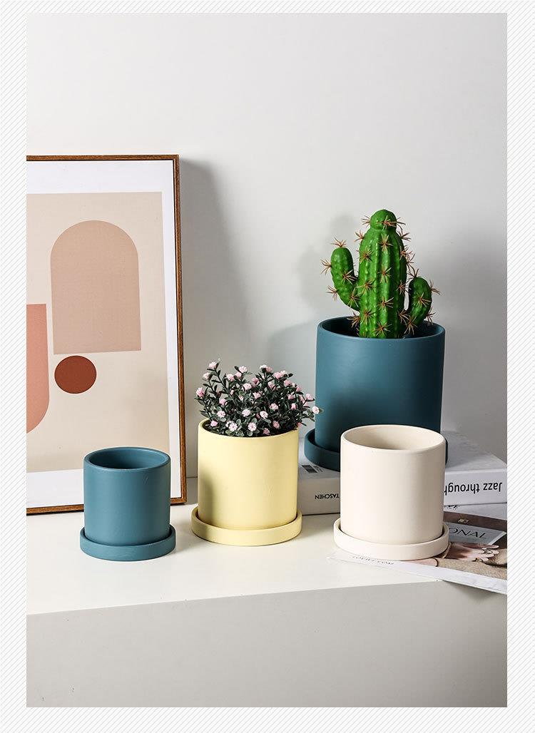 国潮莫兰迪纯色哑光陶瓷花盆带托盘 北欧ins大号家居绿植多肉盆栽鲜花详情8