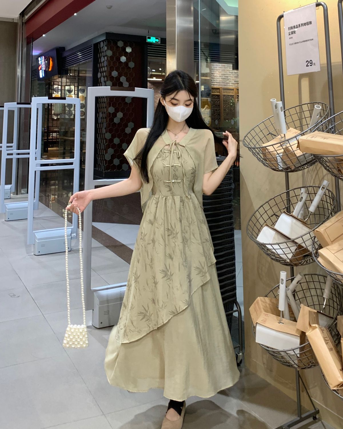 国潮竹叶国风汉服不规则吊带连衣裙女夏大码胖mm新中式收腰显瘦两件套详情5