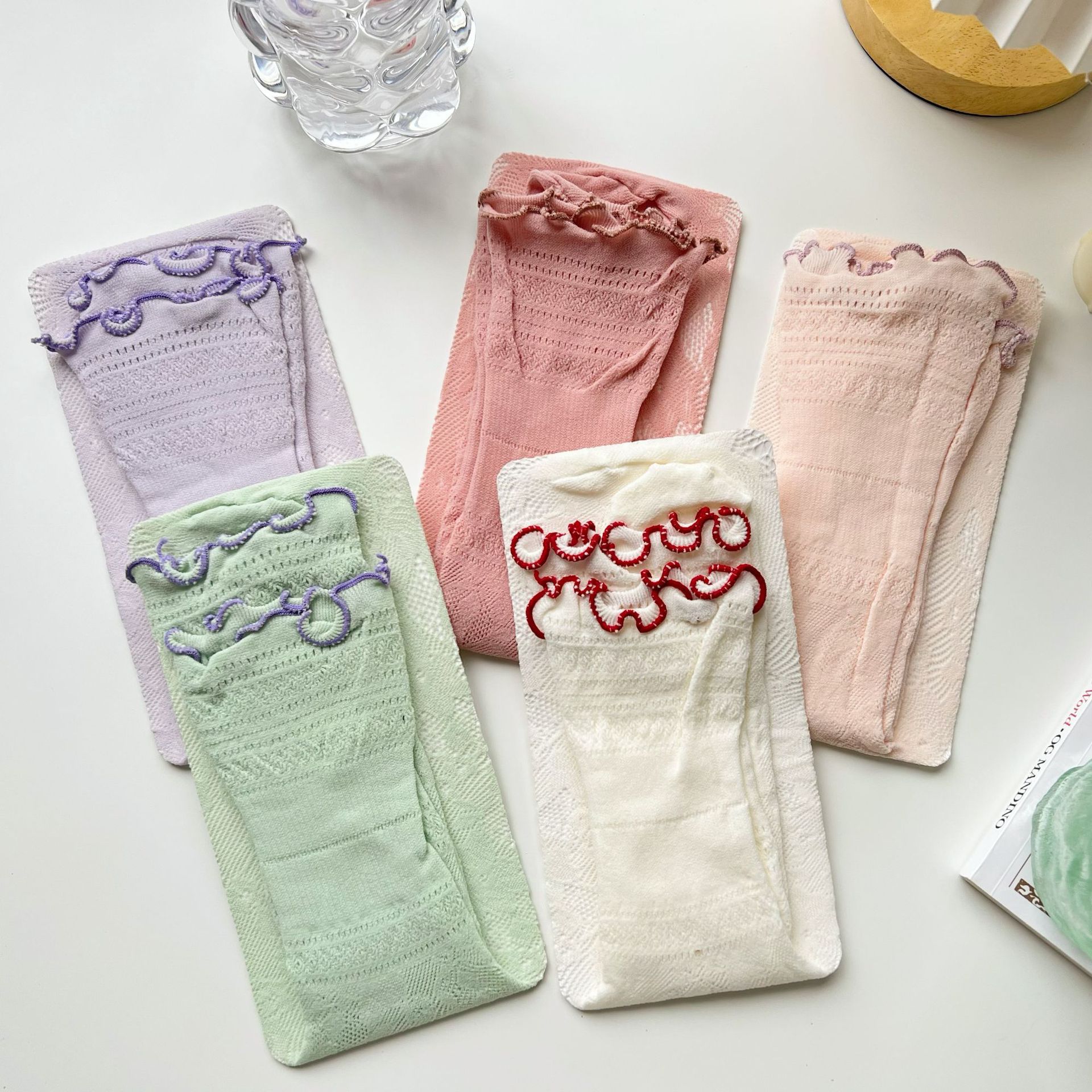 Spring and Summer new collection: cream puffs, Japanese style, cute and girlish, lace cutout short socks, mesh pile socks, two pairs of jk socks pic 4