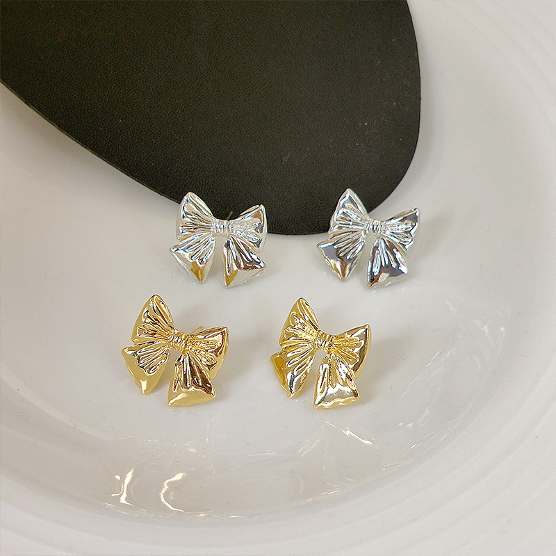 网红fever同款925纯银针金属蝴蝶结耳钉高级感耳环小众复古耳饰品详情27