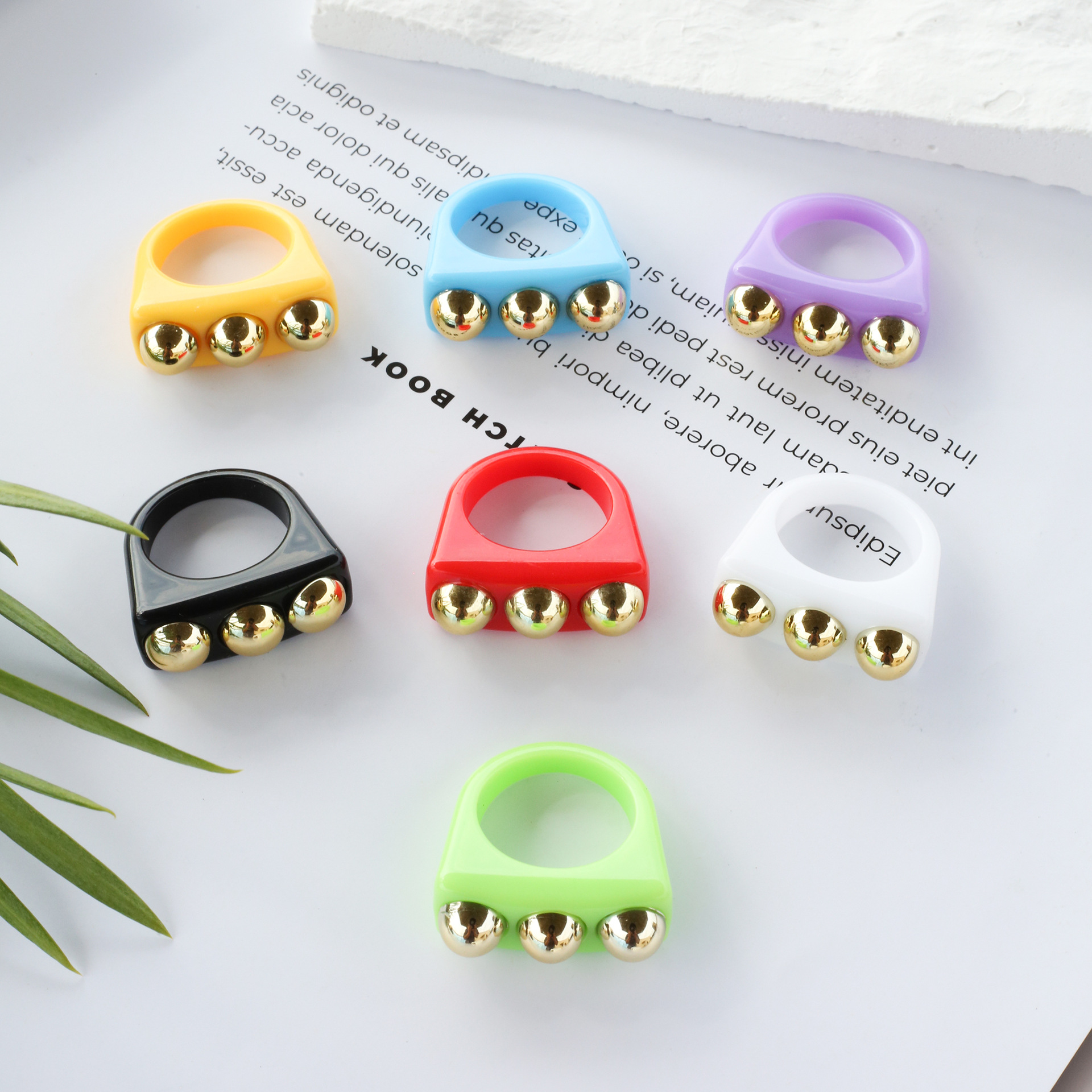 Aliexpress creative cold style ring, European and American fashion summer colorful gold joint ring factory direct sales pic 2