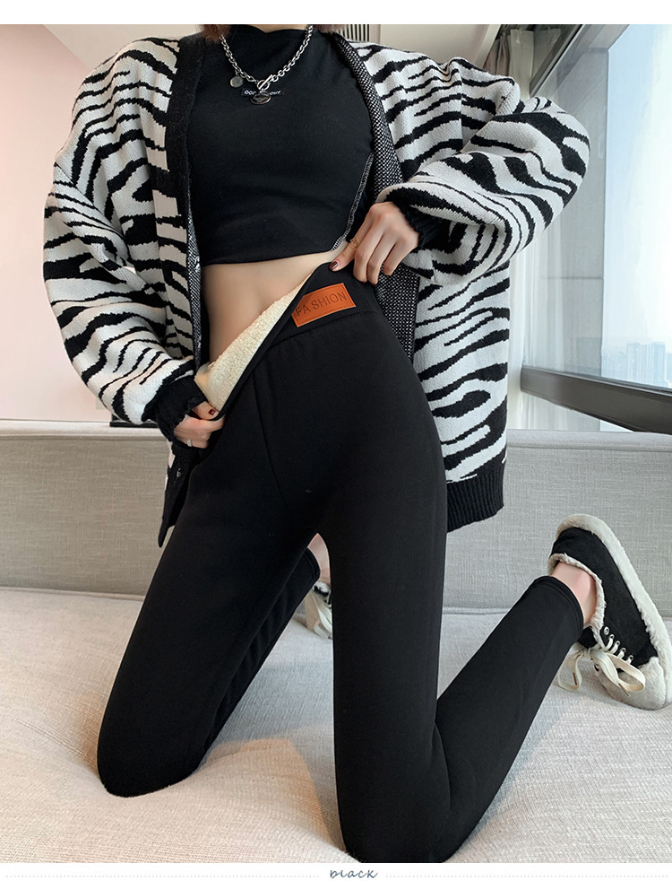 Extra-thick lambskin leggings for women in autumn and winter, with added fleece and thickened outerwear, high-waisted one-piece pants, large-sized warm cotton pants from Northeast China pic 16