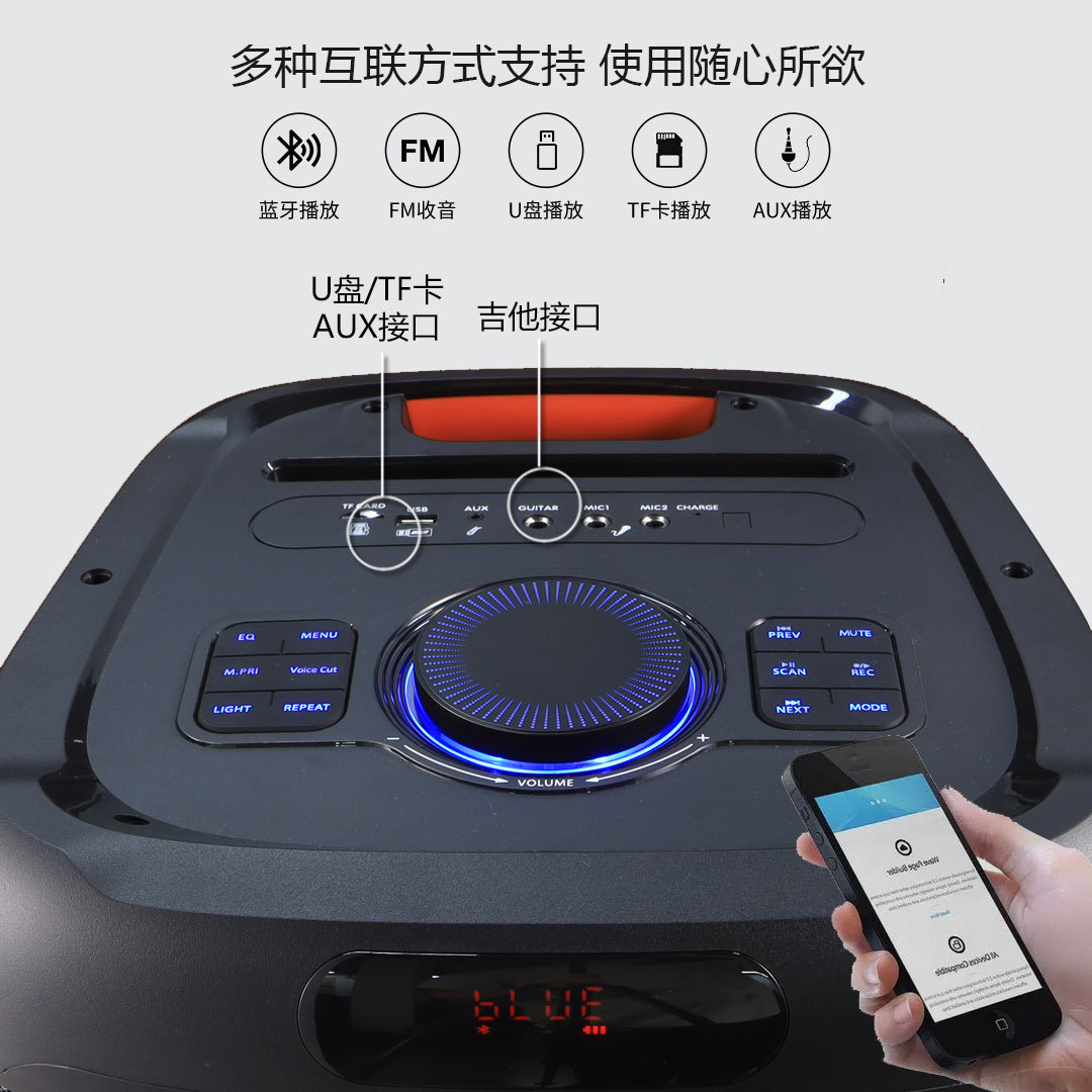 New product RX-15208 dual 15-inch speaker high-power Bluetooth speaker, outdoor 160-watt high-volume basket tooth audio system pic 5