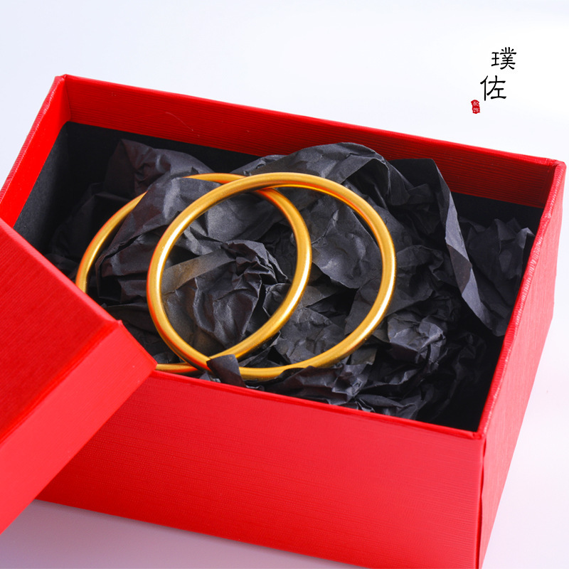 久不掉色里外一色越南保色沙金手镯仿古法黄金手镯光面实心素圈女详情4