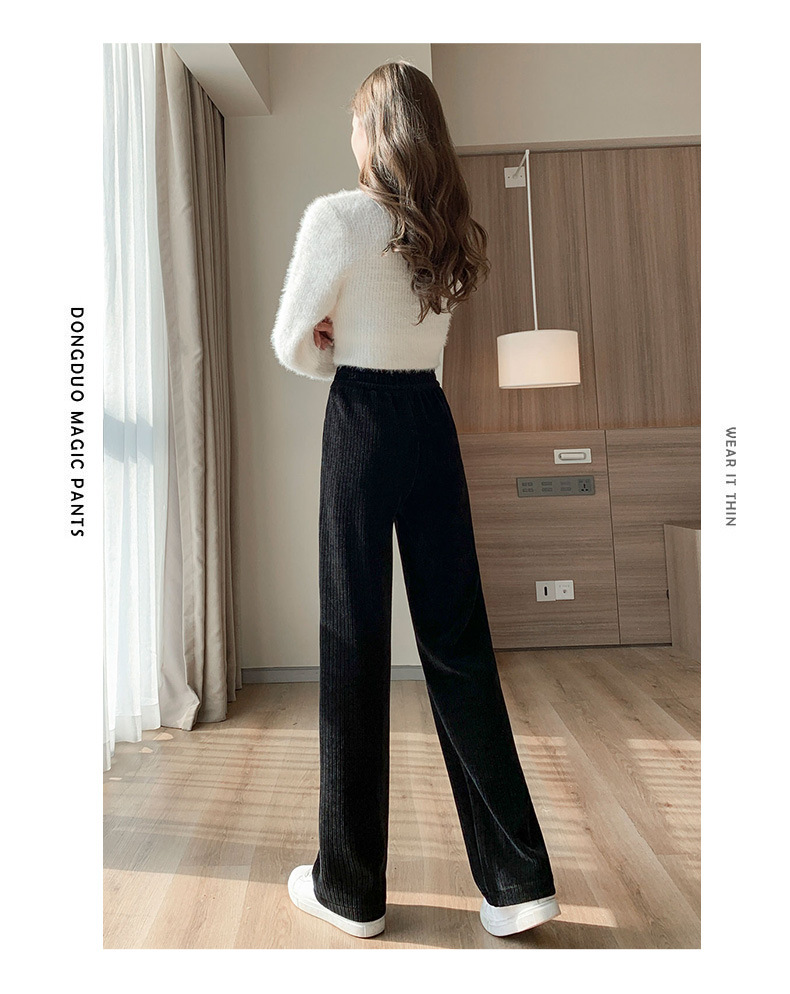 杏色雪尼尔阔腿裤女垂感高腰秋季2022新款直筒宽松拖地灯芯绒裤子详情15